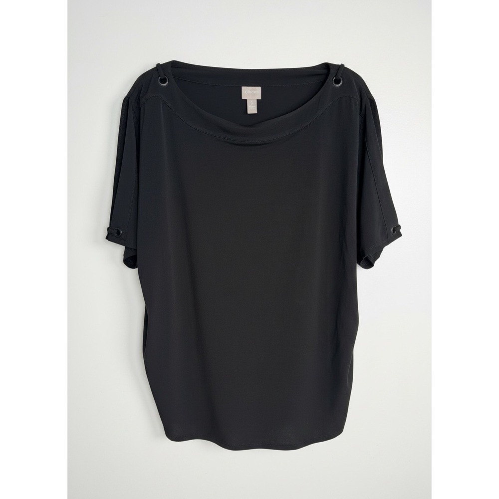 Chicos Size 3 /US XL Black Peekaboo Grommet Detail Jersey Knit Tunic Top NEW